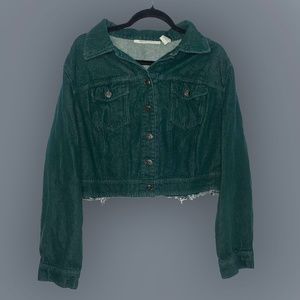 Dark Green Cropped Denim Jacket